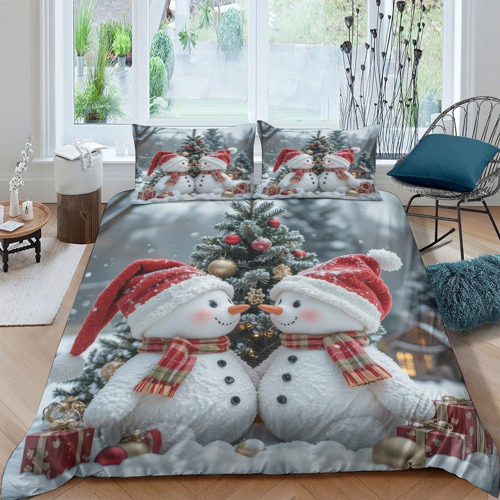 Ctjqhvkz Style-1 3D Printed Snowman Christmas Tree Fitted Sheet Microfiber Kids Teens Mattress Cover Decor For Bedroom Dorm Easy Care Single（135X200cm）