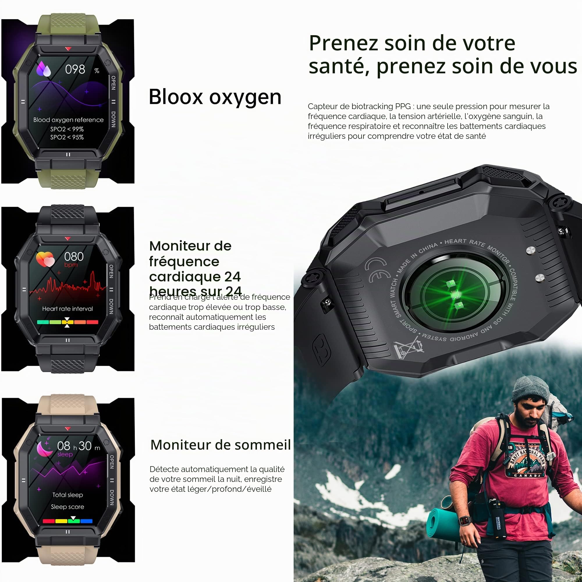 Montre Connectée Homme Appel Bluetooth, 1.85'' IP69K Étanche Montre Intelligente Militaire Smartwatch avec 24 Modes Sport, Moniteur Fréquence Cardiaque, Tensiomètre, SpO2, pour Android iOS Noir