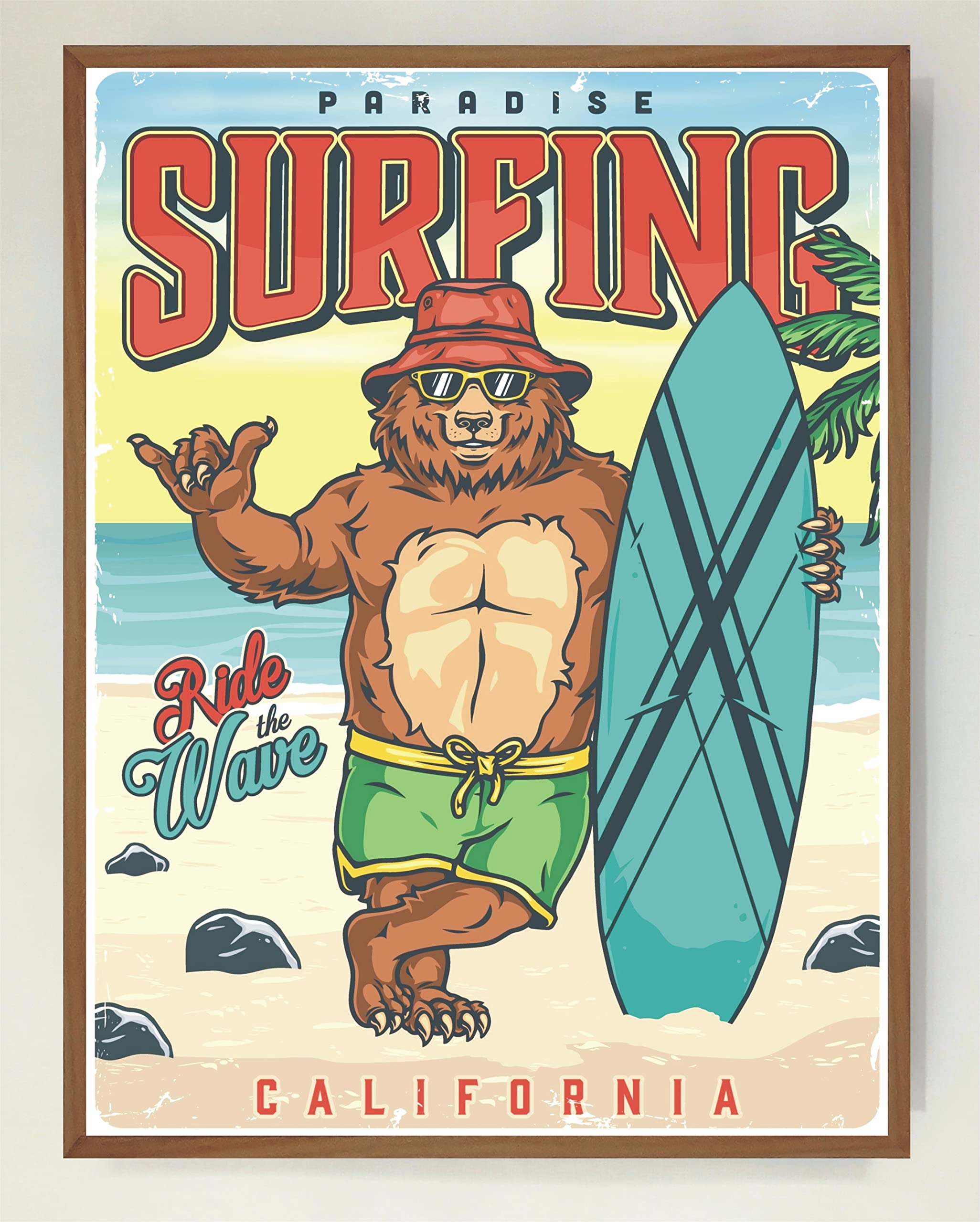 Cartel Vintage Iluminado con Luz Leds Surfing Paradise