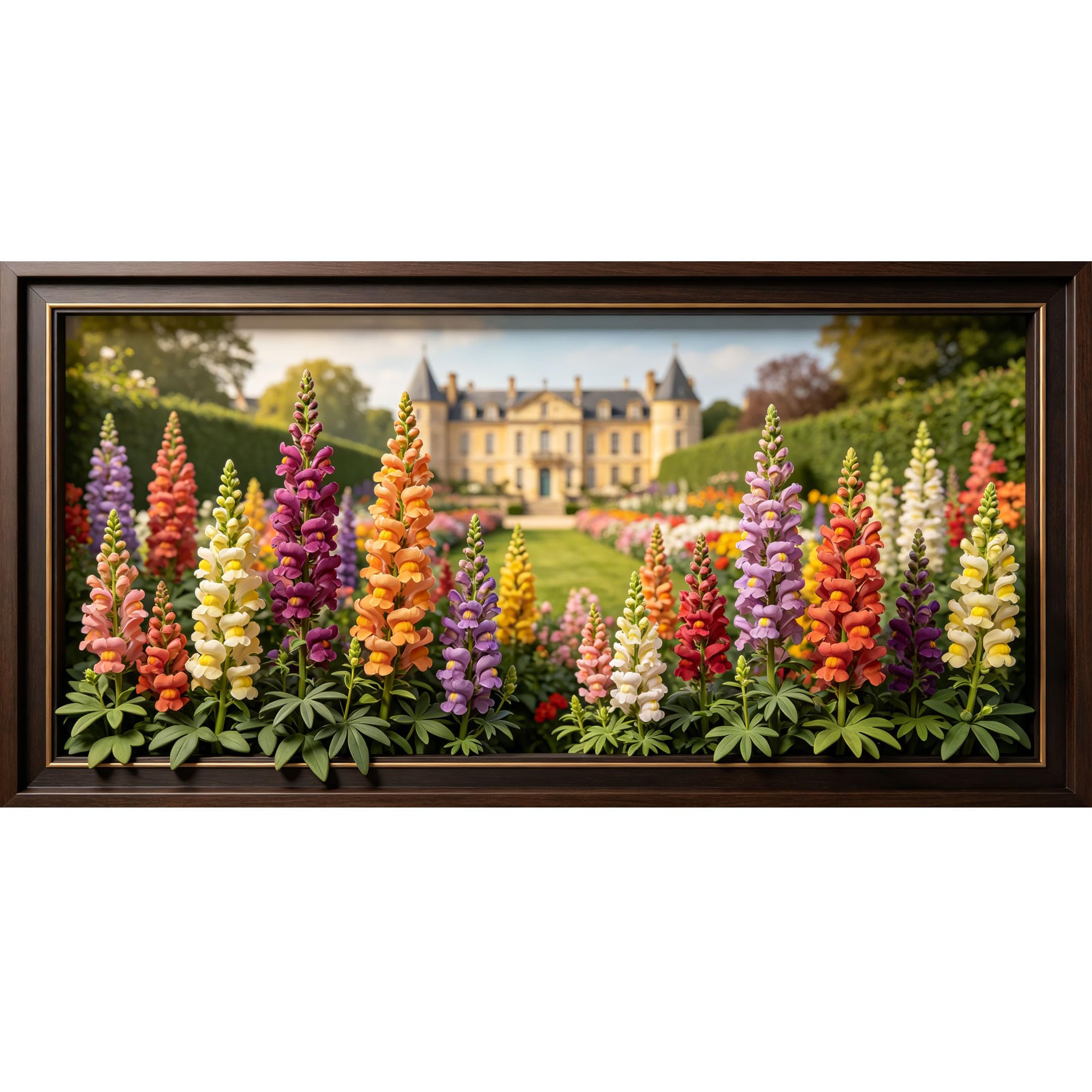 Agglomerix 3D Framed Wall Art Chateau Garden Flowers Botanical Landscape Bloom Variety Large Size Self-Adhesive Removable Wall Decor Prints Artwork for Living Room Bedroom Office