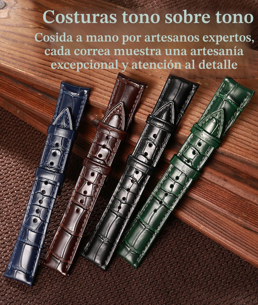REZERO Correas de Reloj para Hombre, Pulseras de Liberación Rápida, Correas de Lujo con Relieve de Piel de Aligátor 19/20/21/22mm