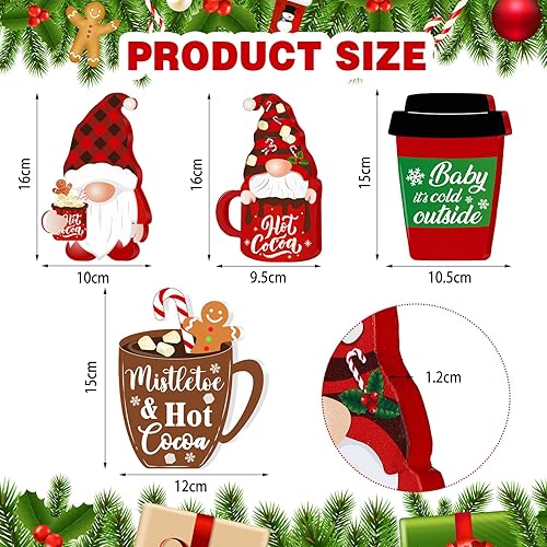 Miniatura 2 de 4 piezas de decoración de bandeja escalonada de invierno con letreros de madera de cacao caliente, taza de café, letreros de bloque de madera,