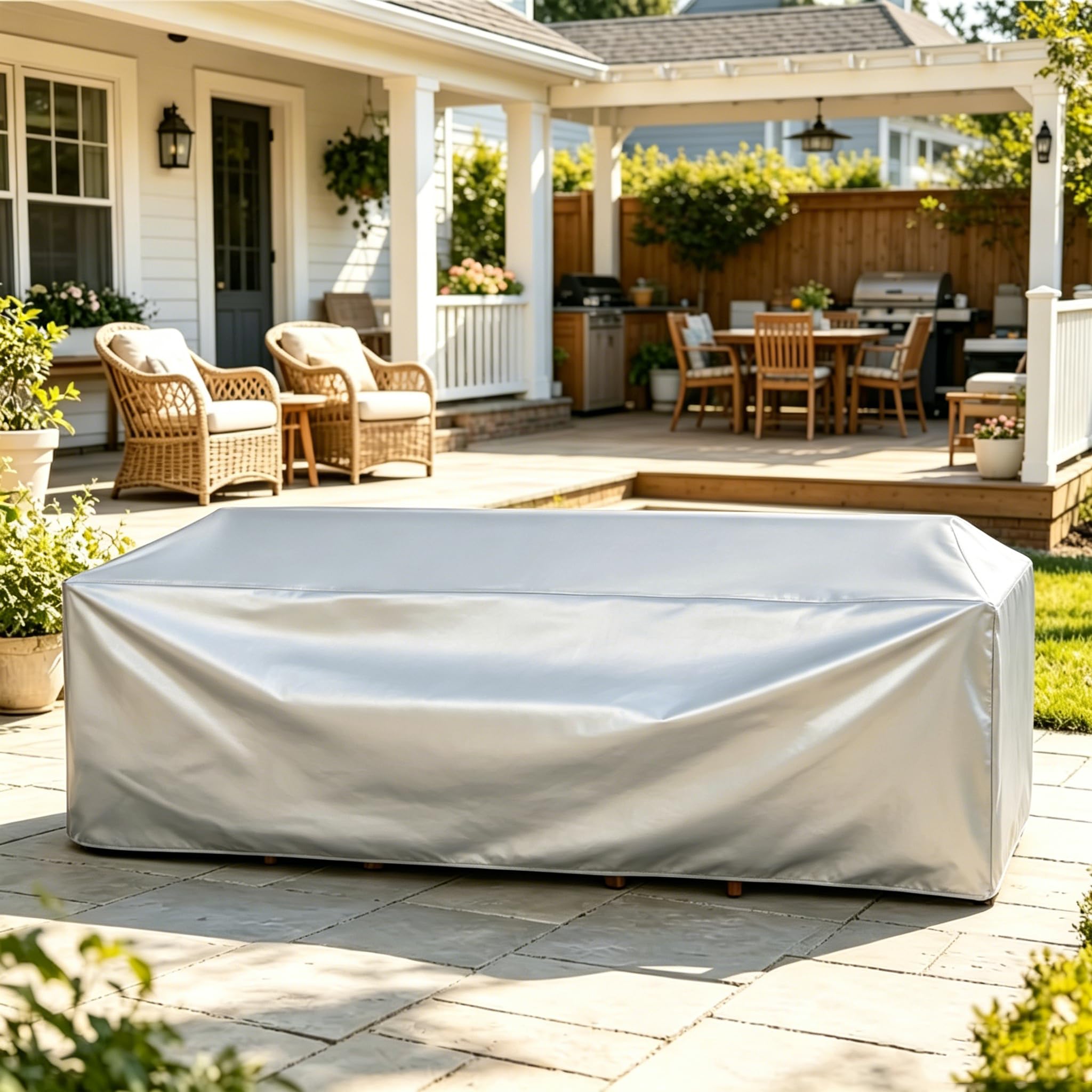 DSRDRFG Garden Furniture Covers Waterproof 90x90x90cm/LxWxH Patio Table Cover, 420D Heavy Duty Oxford Fabric Windproof Anti-UV Cube Outdoor Furniture Covers for Rattan Sofa Table Chair, Silver