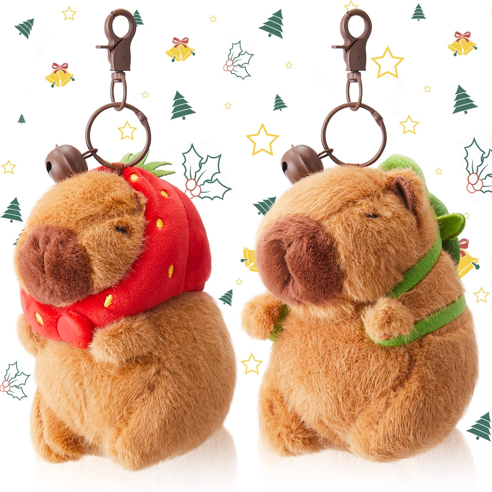 SimgoingSimgoing 2 Pcs Capybara Plush Keychain Capybara Stuffed Animals Plush Pendant for Christmas Gifts Exchange Birthday Party(Turtle Bag, Strawberry Hood)