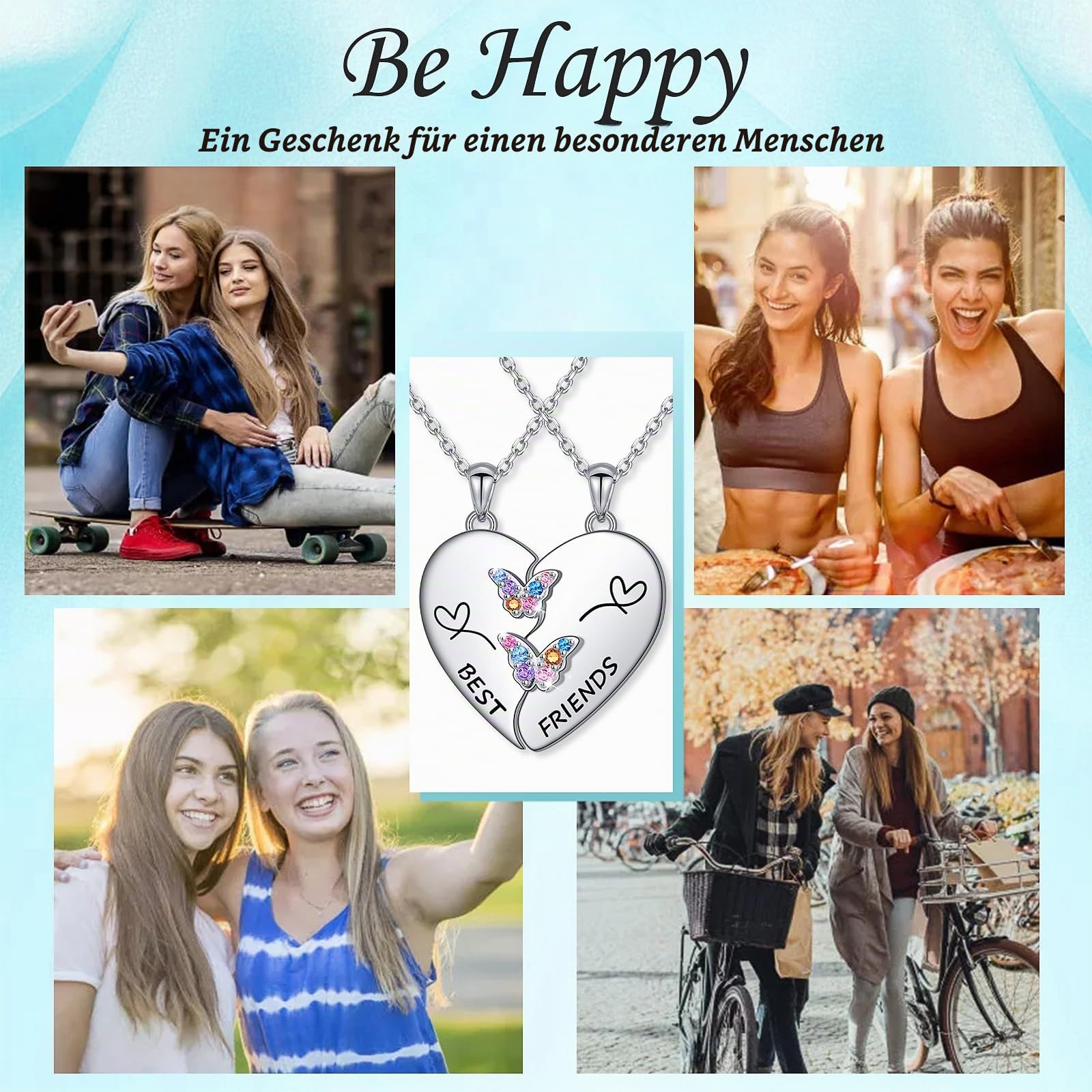 Flyow S925 Sterling Silber Freundschaft Halskette - Matching Herz beste Freunde Halsketten für 2 Mädchen BFF Halskette Set Frauen Schmuck Geschenk