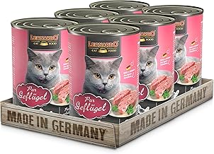 LEONARDO Nassfutter für Katzen, Geflügel pur, 6X 400g Dose, Katzenfutter getreidefrei, Alleinfutter, Made in Germany