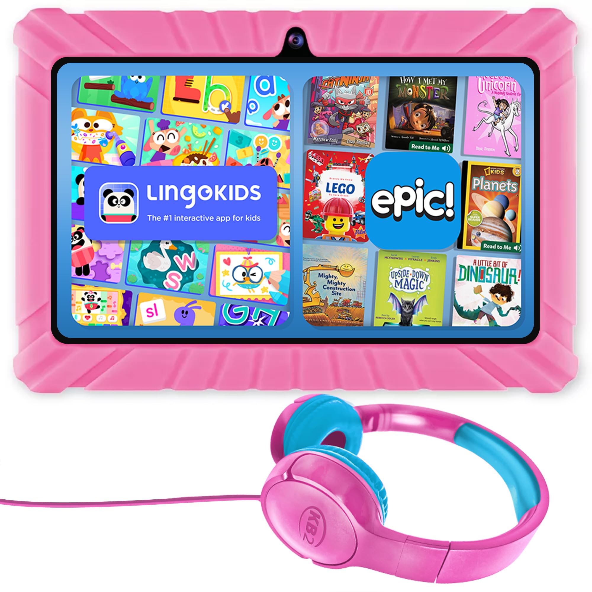 Contixo Kids Tablet Bundle, 7" Learning Tablet with Headphones, Pink