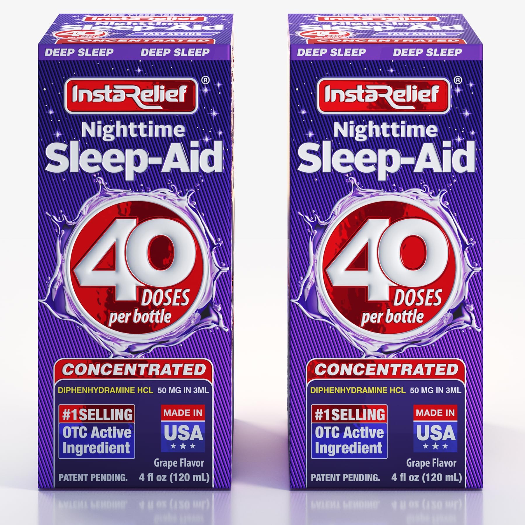 InstaRelief Nighttime Sleep-Aid Liquid, 50mg Diphenhydramine HCl, Twin Value Pack (80 Doses), Grape Flavor, Fall Asleep Fast & Stay Asleep Longer