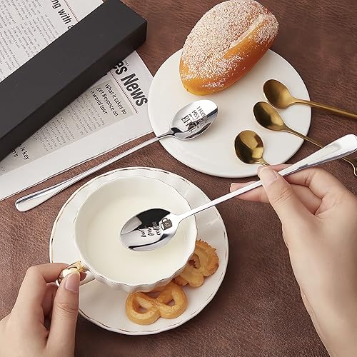 Miniatura 6 de GLOBLELAND 2 cucharas Still Having Coffee Together con grabado, cuchara de café de acero inoxidable grabada, divertido regalo para los amantes del