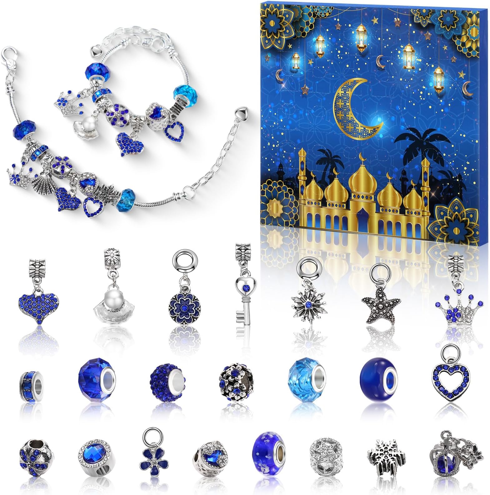 Pasimy Ramadan Mubarak Advent Calendar Ramadan Advent Calendar Bracelets DIY 24 Days Eid Mubarak Advent Countdown Calendar Charm Bracelet Eid Advent Calendar Jewelry for Girls Ramadan Mubarak Decor