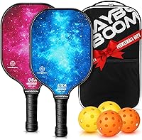 Mayboom USAPA Approved Pickleball Paddles Set of 2 - Fiberglass Rackets with 4 Balls & Bag, Lightweight for Beginners