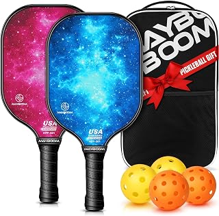 Mayboom USAPA Approved Pickleball Paddles Set of 2 - Fiberglass Rackets with 4 Balls & Bag, Lightweight for Beginners