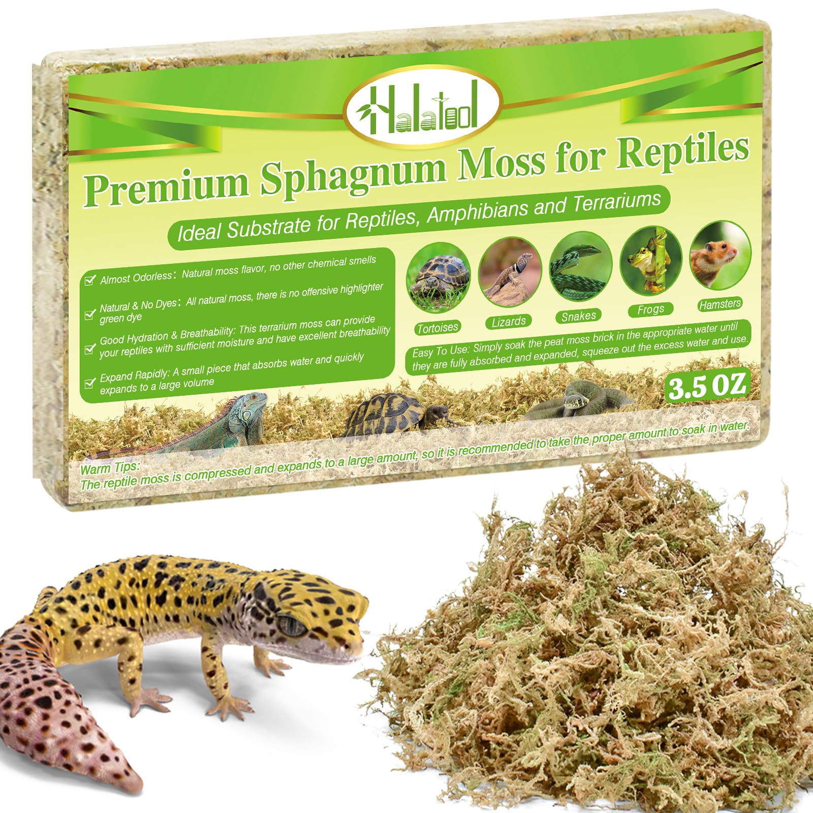Halatool 3.5OZ Natural Sphagnum Moss for Reptiles Premium Reptile Moss Ideal Terrarium Moss for Box Turtles Hermit Crabs Leopard Gecko Snakes and Hamsters Enclosure
