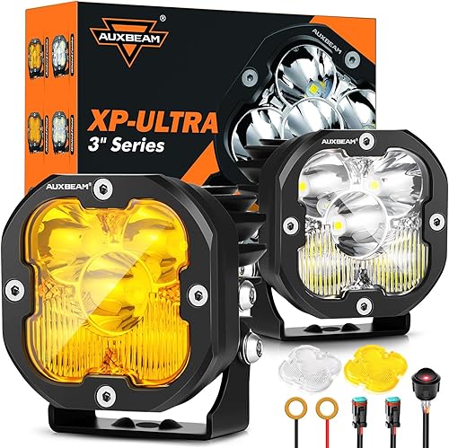 Auxbeam X-PRO Series LED Pods Spot Flood Combo Reflector, 3 pulgadas, 80 W, 9600 LM, barra de luz todoterreno lejana y ancha, cubiertas