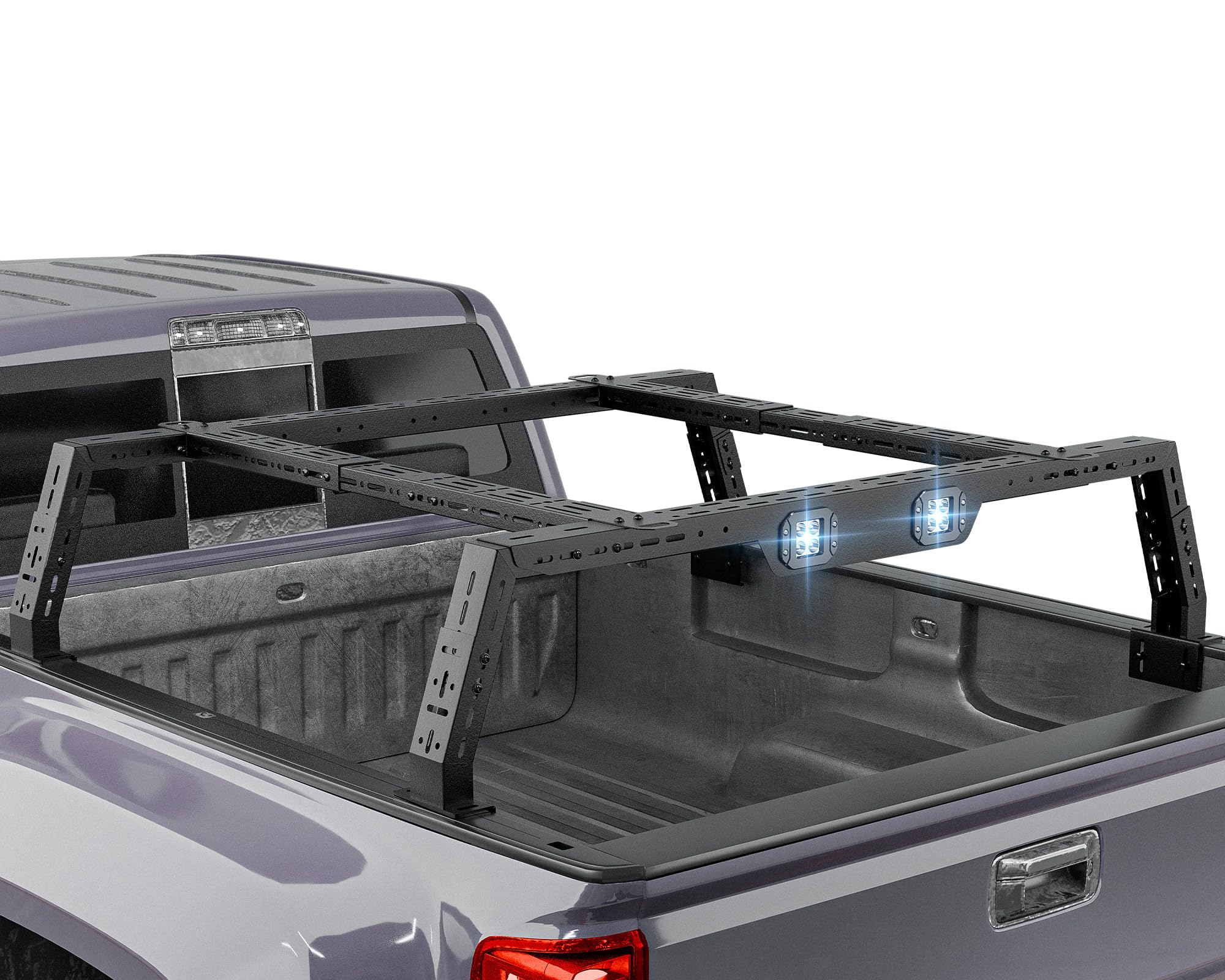 Adjustable 14.5-17.3" High Truck Bed Racks with 2 Led Light Ladder Rack Compatible for Ford F-Series/Ram/Silverado/Sierra/Tacoma/Tundra/Gladiator JT/Canyon/Titan/Frontier Cargo Carrier