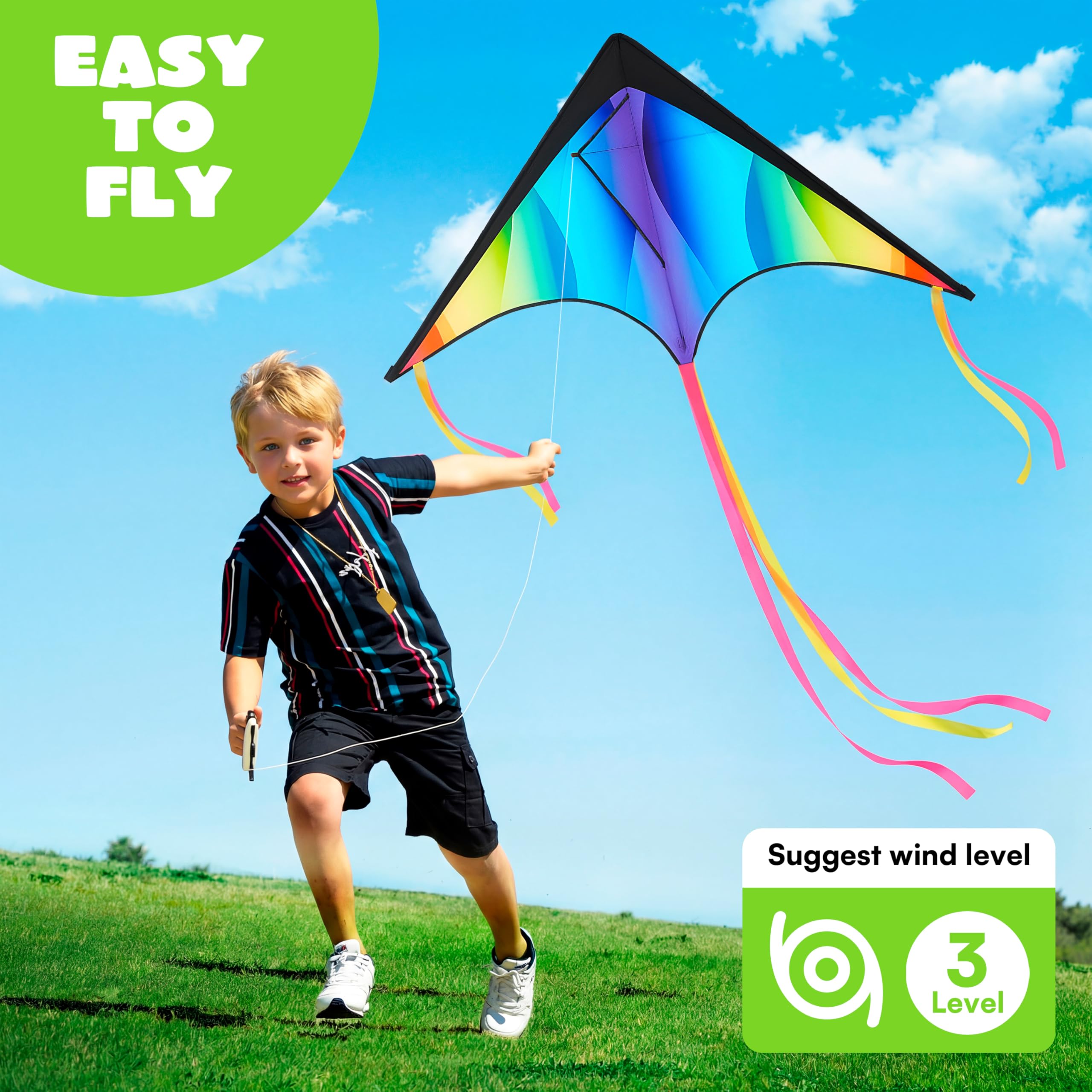 JOYIN Large Delta Kite Gradient Rainbow, Easy to Fly Huge for Kids and Adults with 328ft String - Image 2