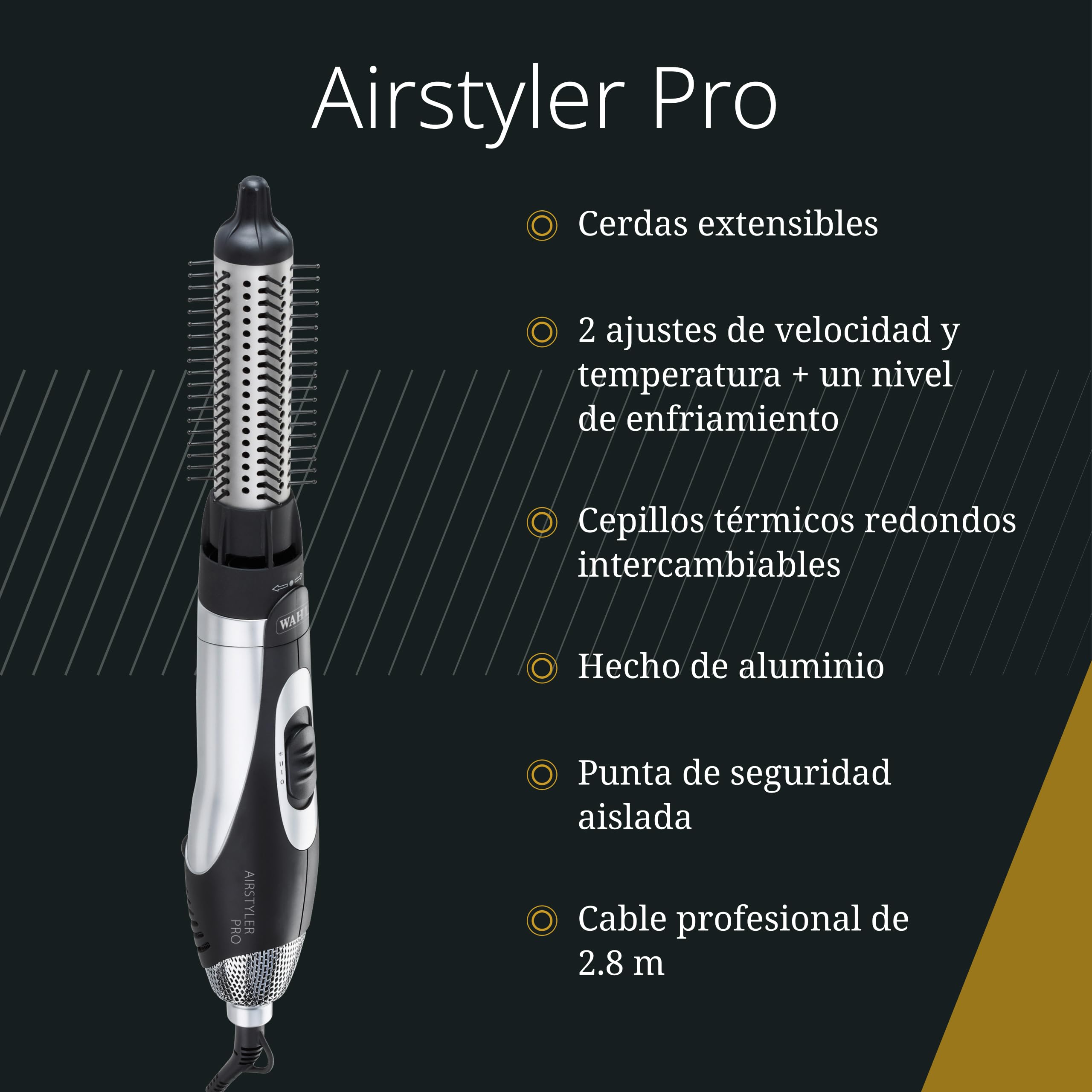 Moser Airstyler Pro, Moldeador de Aire Caliente, 3 Cepillos Redondos | Moldeador de Aire Caliente 1100 W, 3 Cepillos Térmicos 25, 30 y 38 mm, 2 Velocidades con Aire Frío, Cerdas Retráctiles