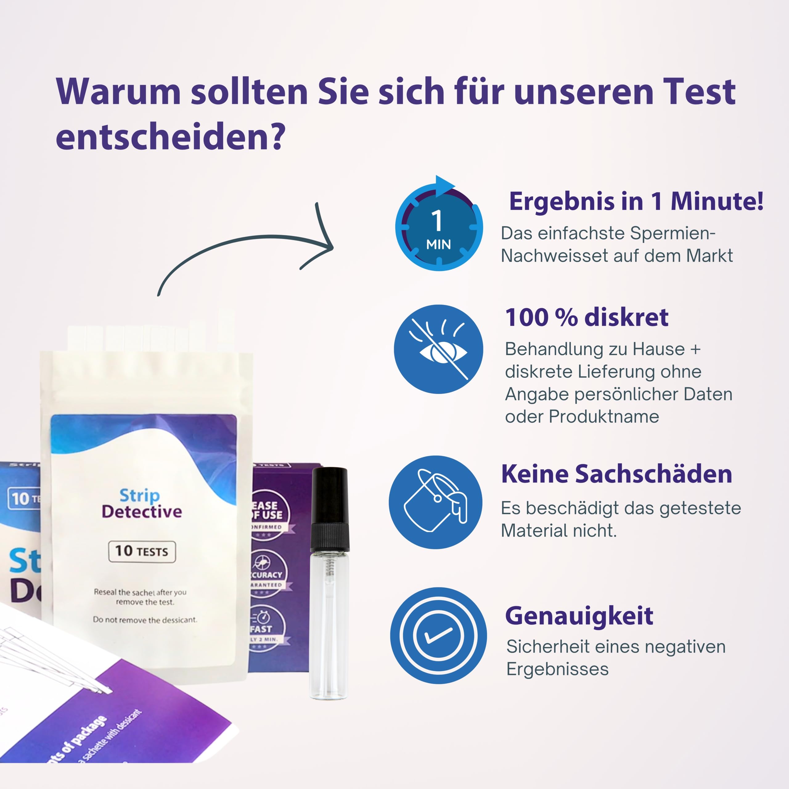 Home Verratstest – Spermanachweis-Heimtest, 10 Teststreifen + Sprühflasche – Ergebnis in 2 Min – Nachweis saurer Phosphatase auf Textilien & Oberflächen – diskret & einfach