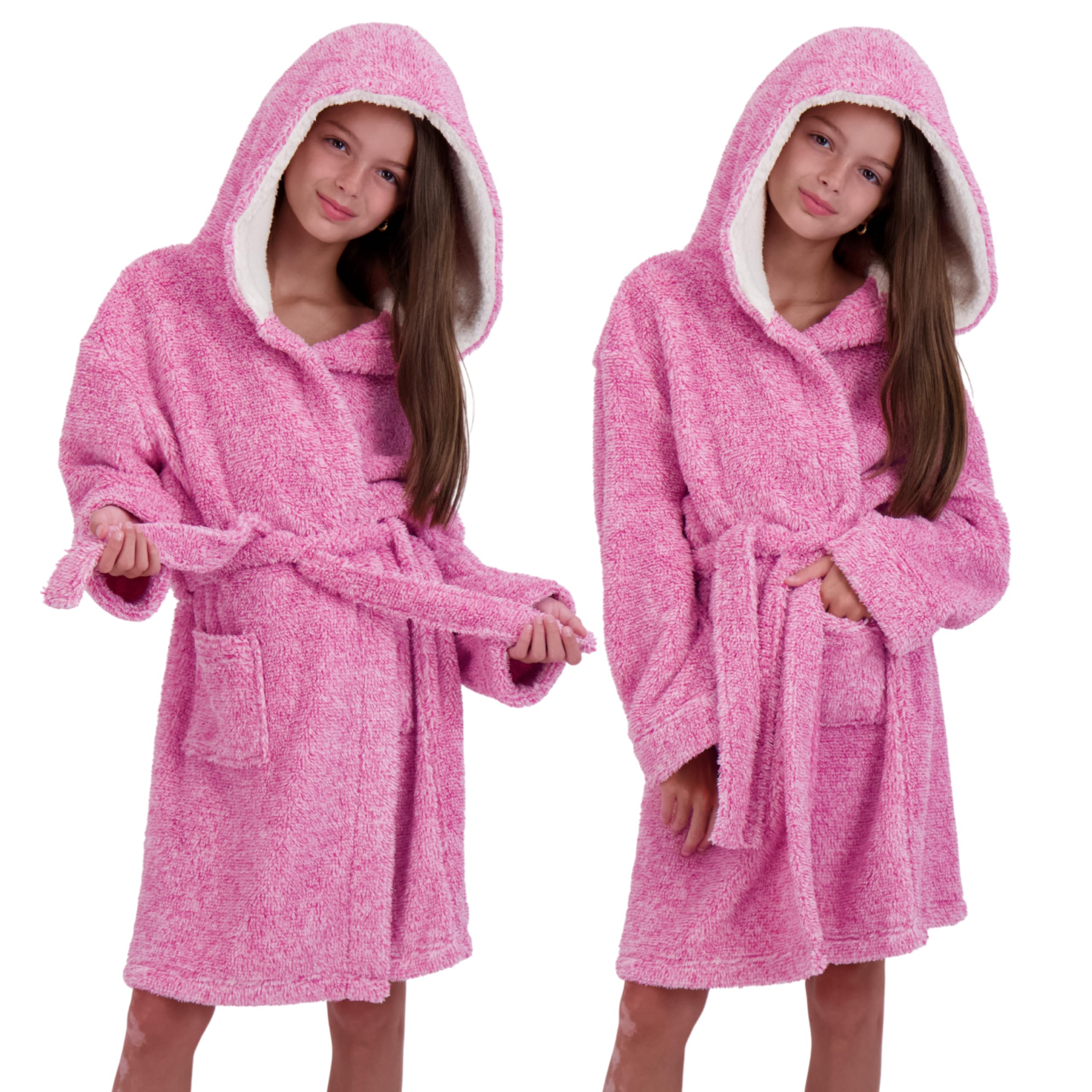 US Angels Plush Robe For Girls- Plush Winter PJ Robe With Pockets, Hoodie & Belt- Ultra-Soft Bathrobe
