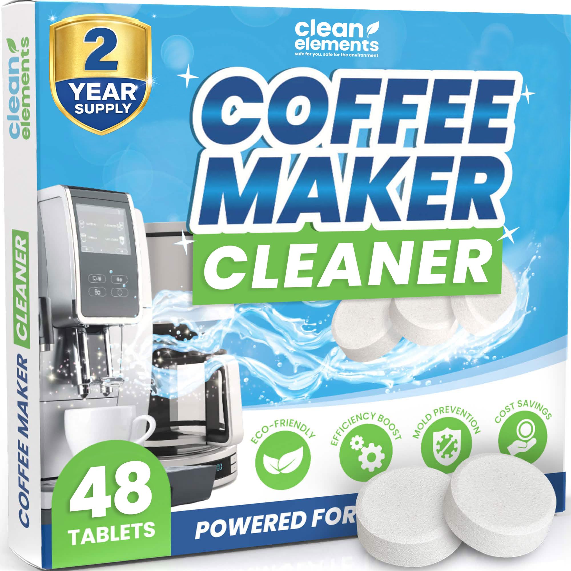 Coffee Maker Cleaner & Descaler Tablets for Coffee Pot & Machine, 48 Ct