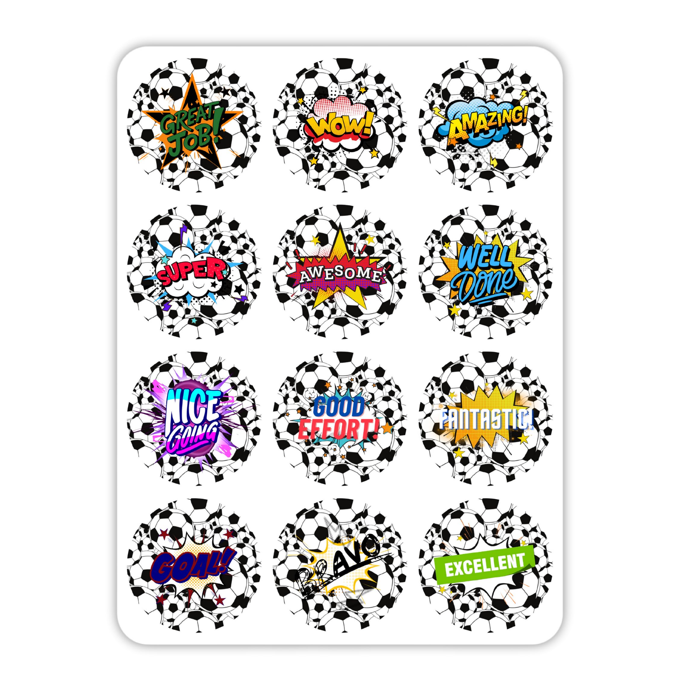 HNTR® Football Reward Stickers | 204 Large 3.5cm Round Stickers | Fun & Motivational Soccer Stickers for Teachers, Students & Coaches | Encouragement & Achievement Stickers for Kids — image 1