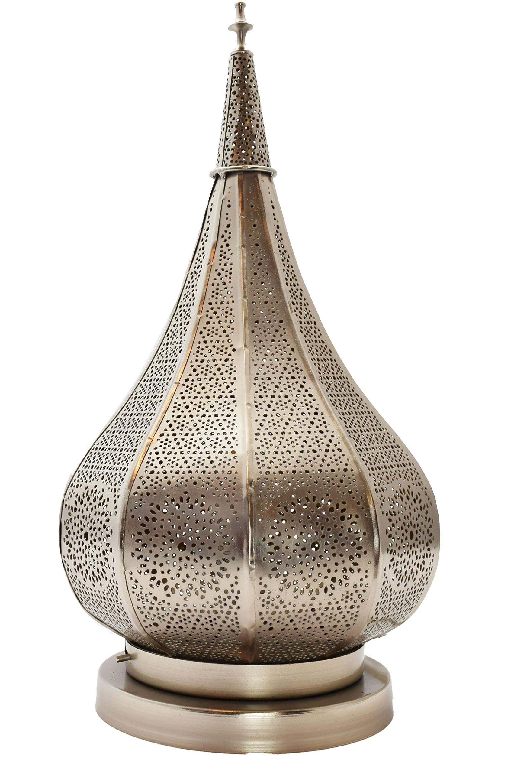 Orientalna mała lampa stołowa Kais 38 cm srebrna E14 | marokańska lampa stołowa mała z metalu, abażur | nowoczesna lampa na stolik nocny, styl vintage, retro i dworkowy