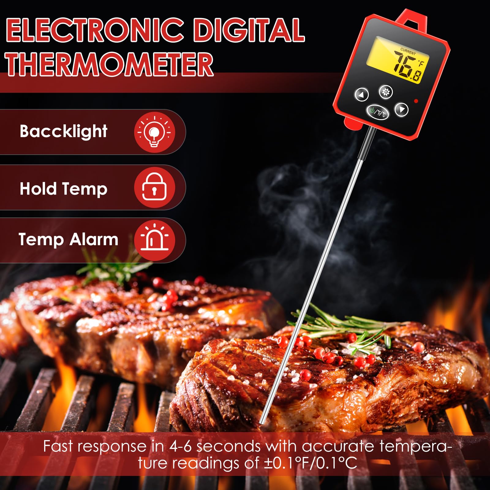 Digital Candy Thermometer, Long Probe Candy Thermometer, Easy to Clean Versatile Food Thermometer Sturdy Instant Read Cooking Thermometer Accurate Digital Meat Thermometer for Cooking
