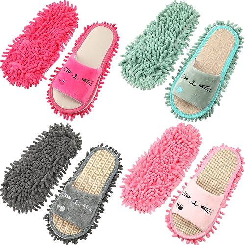 Miniatura 1 de 4 pares de pantuflas lavables de microfibra divertidos zapatos de trapeador pantuflas de limpieza de suelo pantuflas para mujeres y hombres hogar