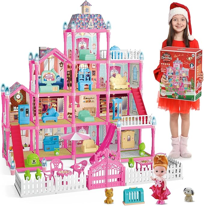 💖 Dream Pink Dollhouse with Lights! 💖 3 Floors, 13 Rooms!