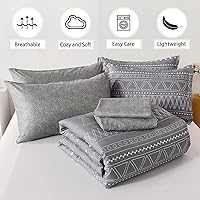 Vista 6 de WONGS Bedding - Juego de edredón bohemio gris tamaño Queen, juego de edredón en una bolsa de 7 piezas con textura de rayas, reversible