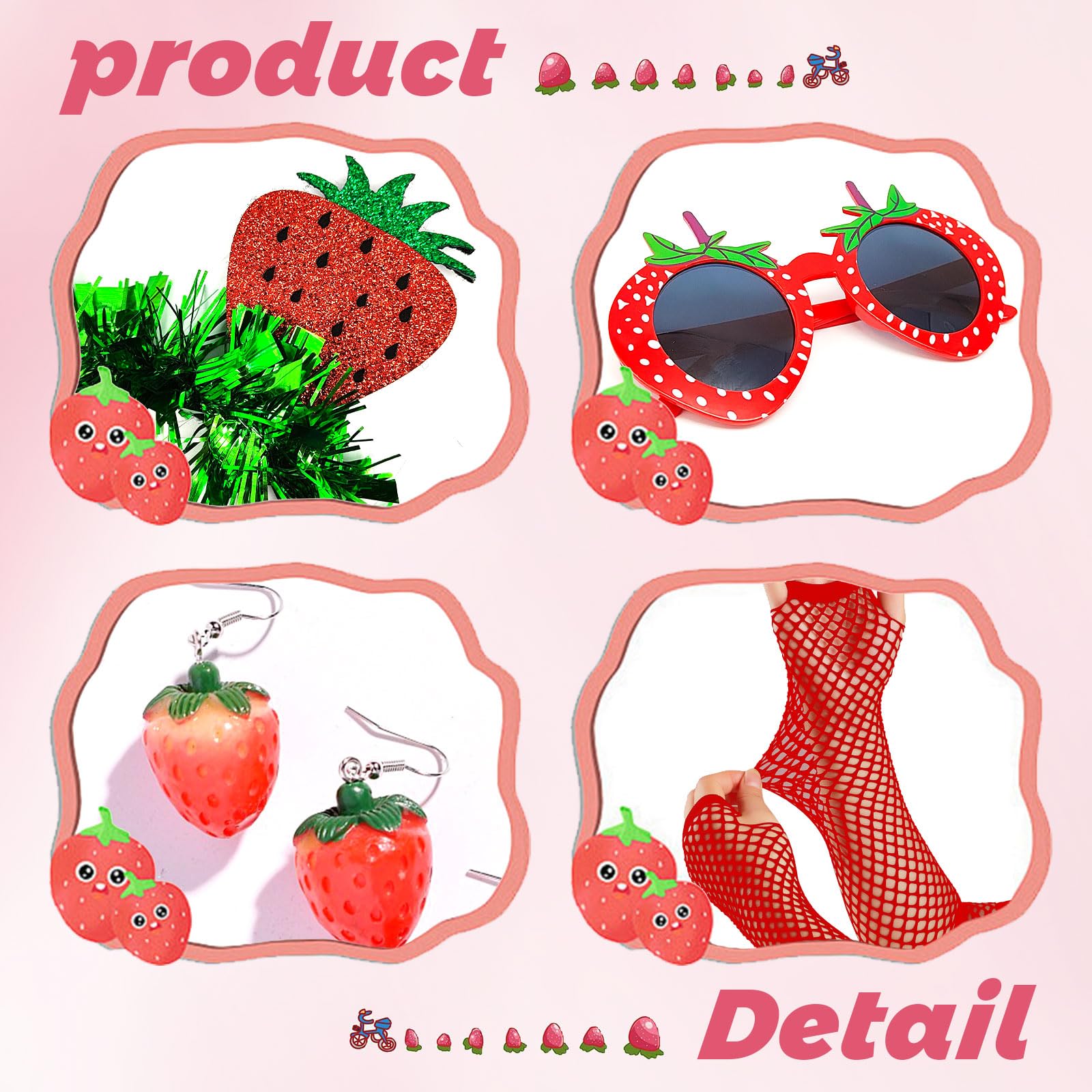 UILYNIU 4 Pcs Strawberry Costume Set, Strawberry Headband, Strawberry Sunglasses, Red Gloves, Strawberry Earrings - Image 3
