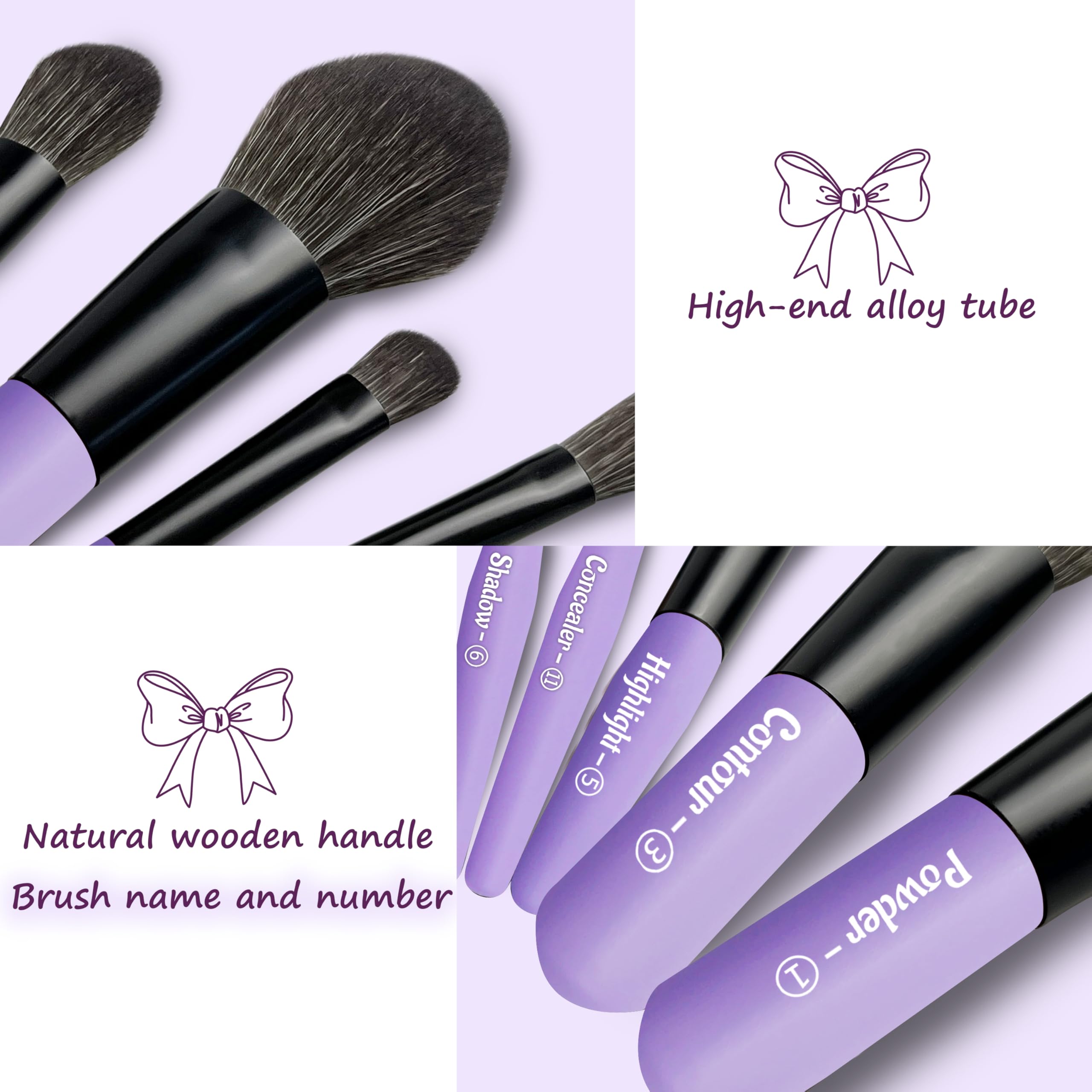 Jilier 14pcs Mini Make-up Pinsel und Taschenspiegel, Reise Make-up Pinsel Set, LED Kompaktspiegel mit Licht, Reisegröße mit Etui, Tragbar für Handtasche, Reiseutensilien für Frauen