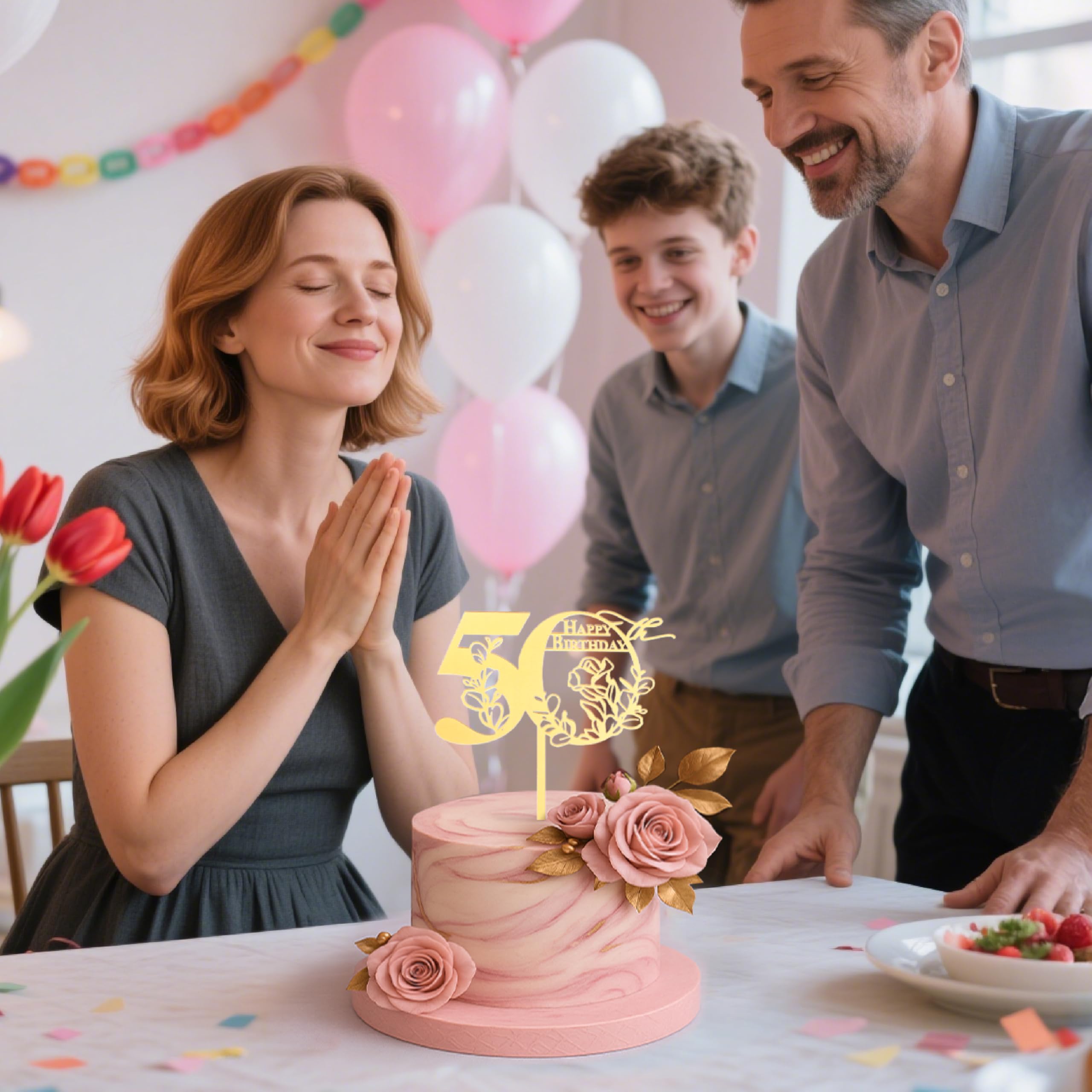 Coucoland Happy Birthday Cake Toppers - Acrylic 50th Birthday Cake Topper Anniversary Theme Party Cake Decorations 1 Pc