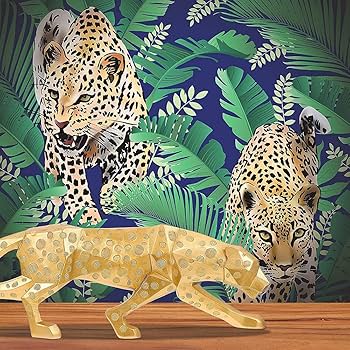Amazon.co.jp: 黄金のヒョウの置物抽象的な金豹の彫刻樹脂動物の