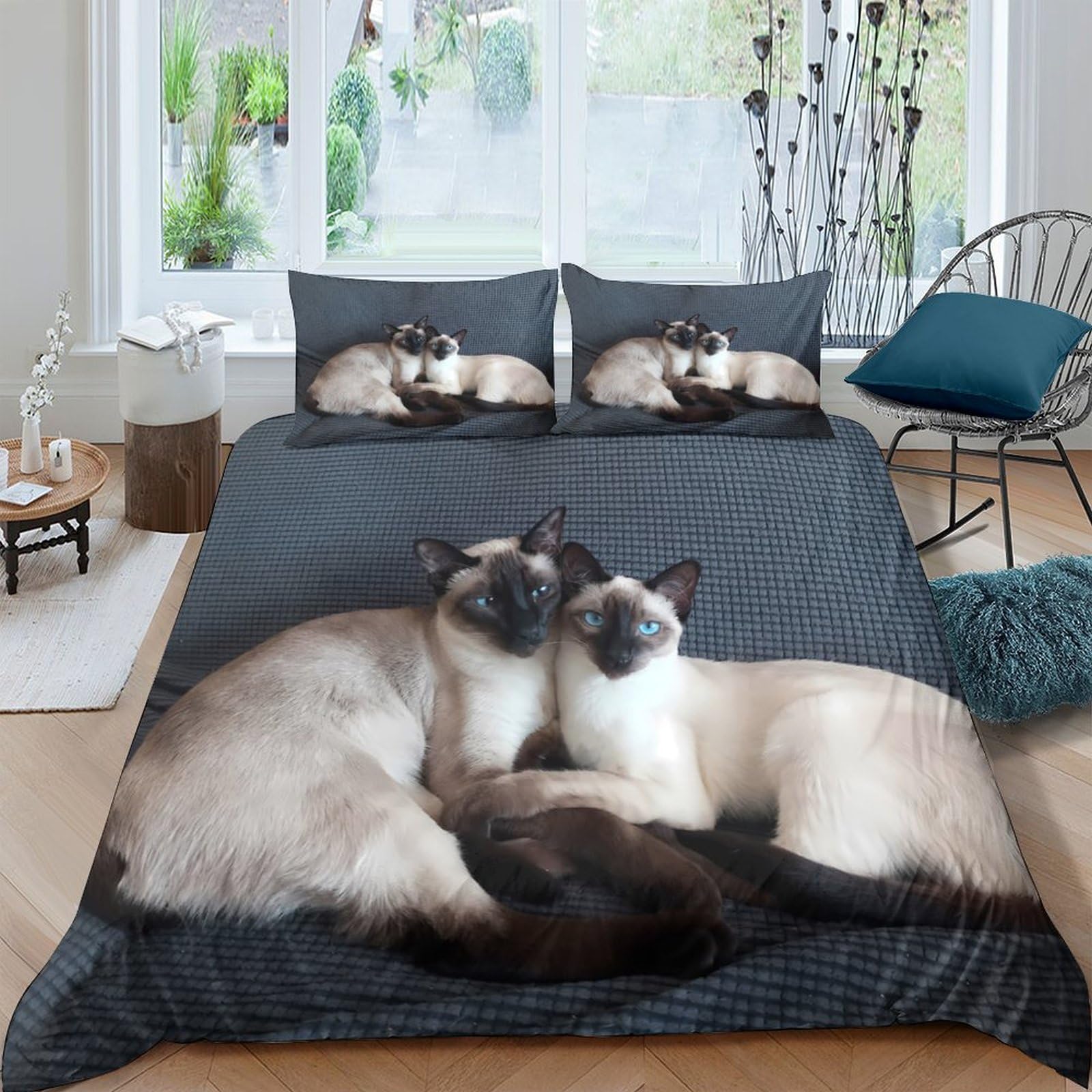 Ctjqhvkz Style-8 3D Printed Siamese Cat Fitted Sheet Microfiber Soft Anti-Slip Animal Bed Cover For Bedroom Guest Room Mattress Protection Single（135X200cm）
