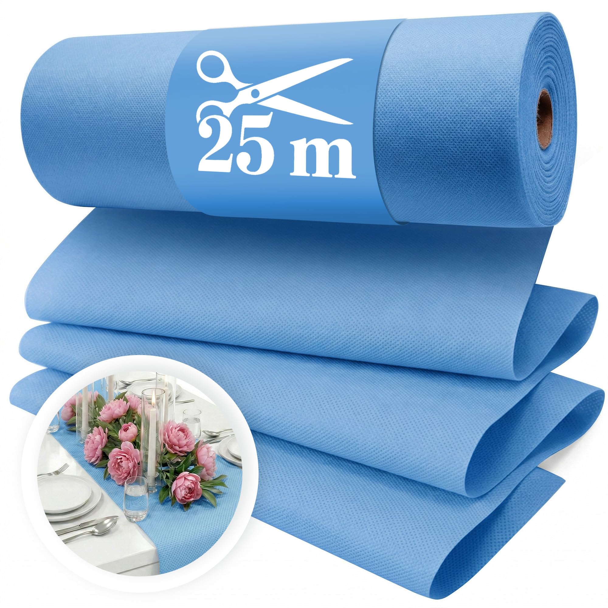 Vlies Tischläufer Hellblau [30cm x 25m] - Einweg Tischband als edle Tischläufer Tischdeko für Hochzeit, Kommunion, Taufe, Geburtstag, Weihnachten und Biertisch Feste