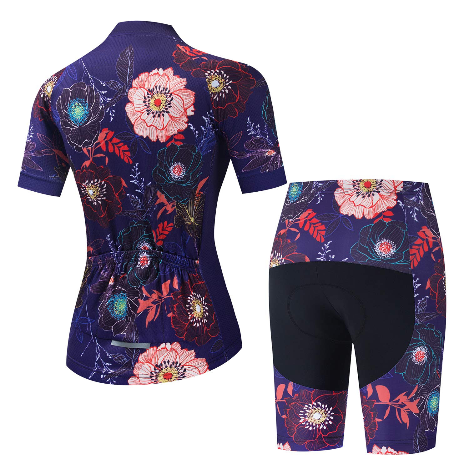 JPOJPO Ensemble maillot de cyclisme à manches courtes avec short de cyclisme rembourré 5D respirant à séchage rapide 3 poches pour femme