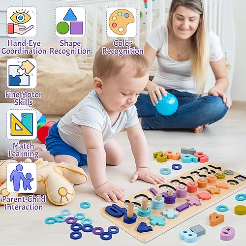 Miniatura 5 de Rompecabezas de números de madera para niños pequeños, juguetes Montessori para niños y niñas de 3, 4 y 5 años, juego de conteo de apilamiento de