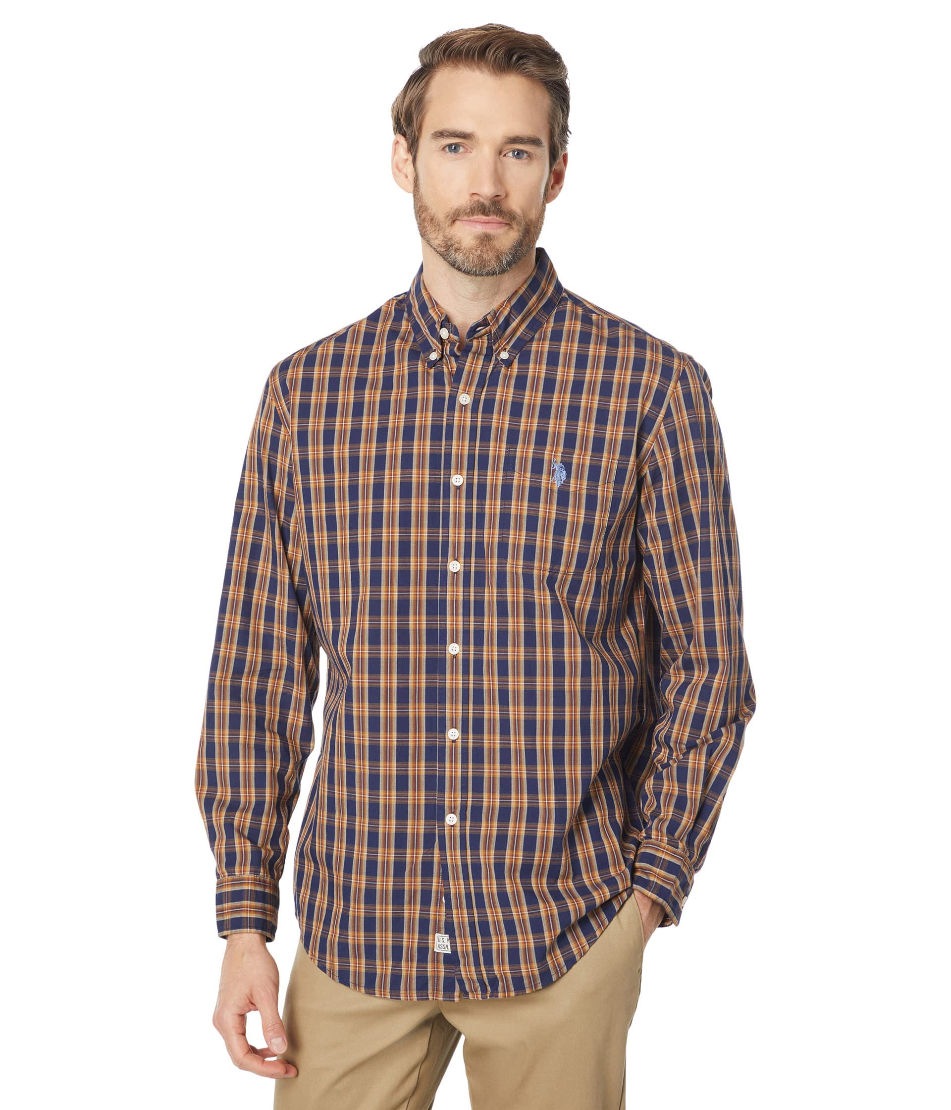 U.S. Polo Assn.mens Long Sleeve Yarn-dye Poplin Dobby Woven Shirt