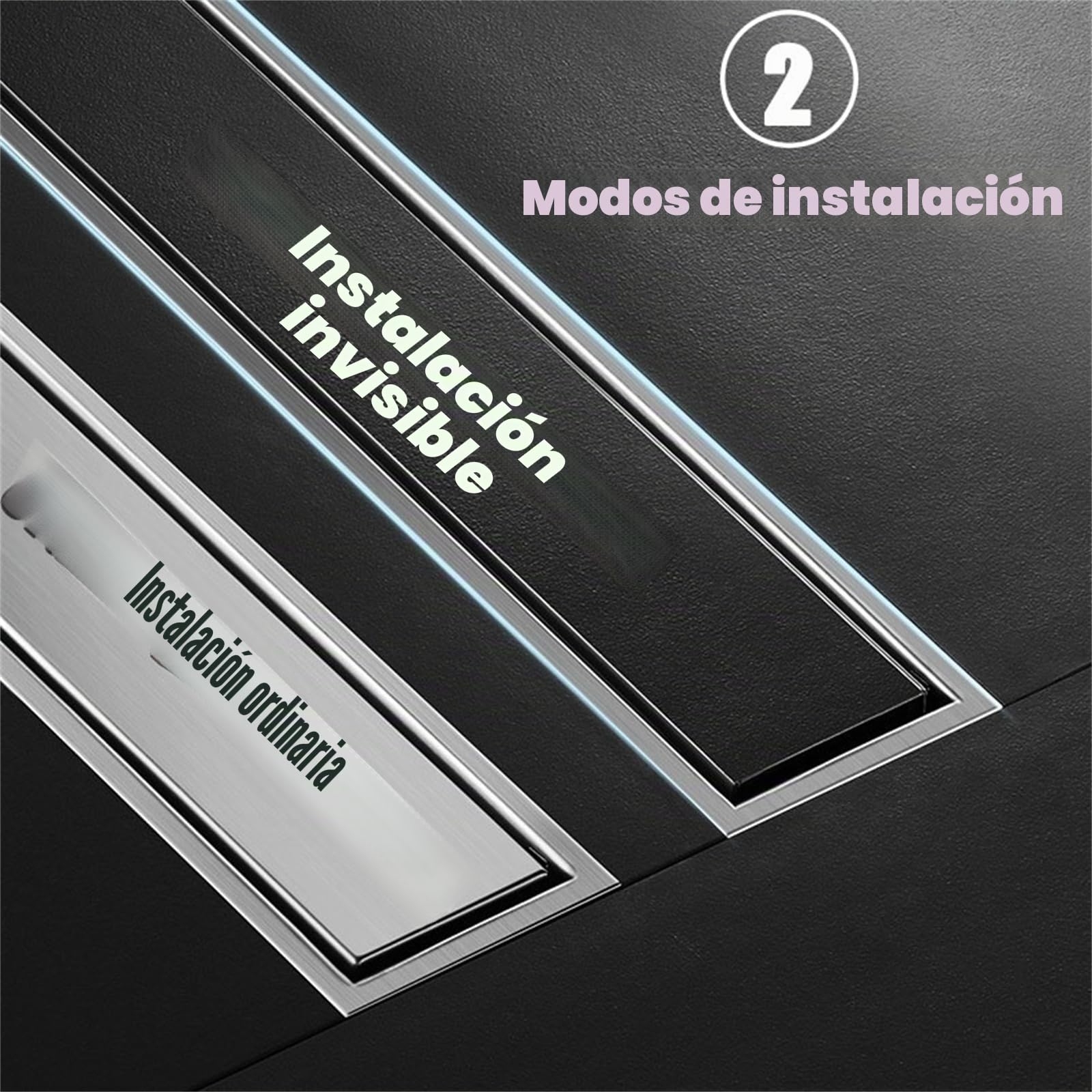 Desagüe de Ducha Lineal Canaleta de Acero Inoxidable, Drenaje Rectangular con Cubierta Extraíble y Canal Lineal de Drenaje Rápido para Cocina,Baño,Ducha,Garaje y Sótano(Size:10x60cm,Color:Negro)