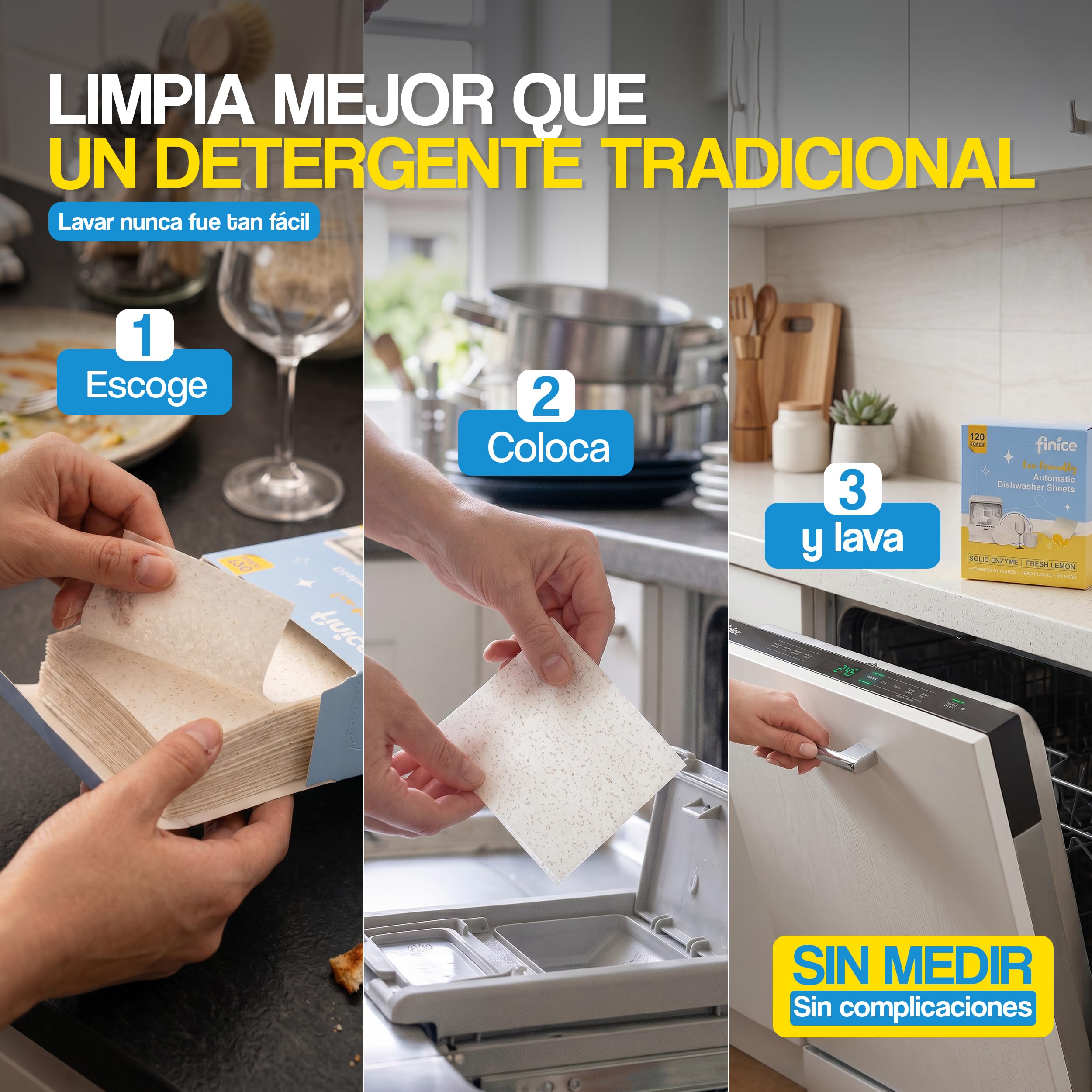 Jabón Lavavajillas Sin Disruptores Endocrinos Ecologico en Tiras |120 usos | Derivado de Plantas | Limpieza Profunda | Protección Cristal | Abrillantador Incorporado
