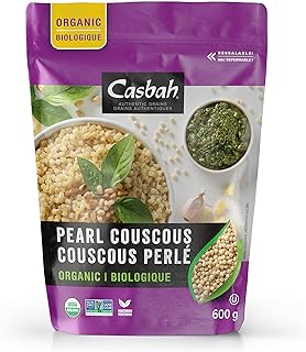 Casbah Organic Pearl Couscous - Non-GMO, Vegan, Pre-Cooked Israeli Couscous, Resealable Bag - 600g
