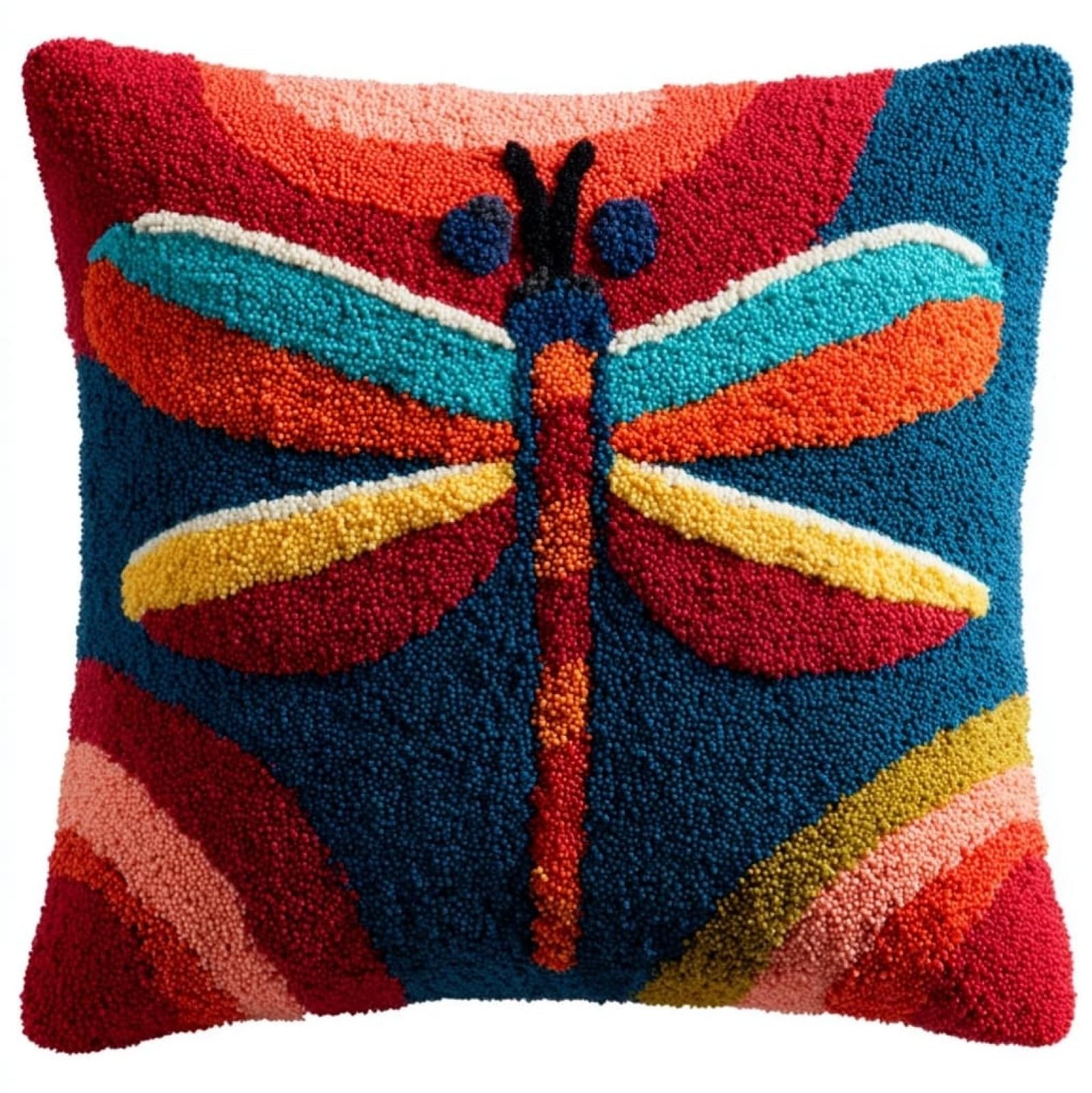 WallustrioaW Latch Hook Pillowcase Kits 17x17in,Cartoon Dragonfly