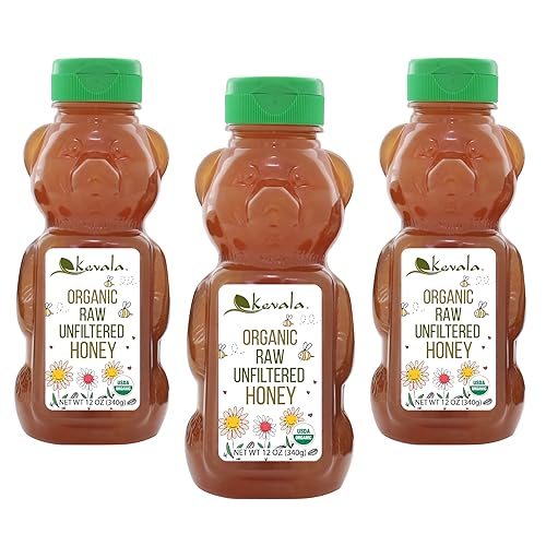 Kevala Miel cruda orgánica sin filtrar – 12 oz (paquete de 3) – Sin filtrar – Miel orgánica para té – Edulcorante líquido – Sin gluten