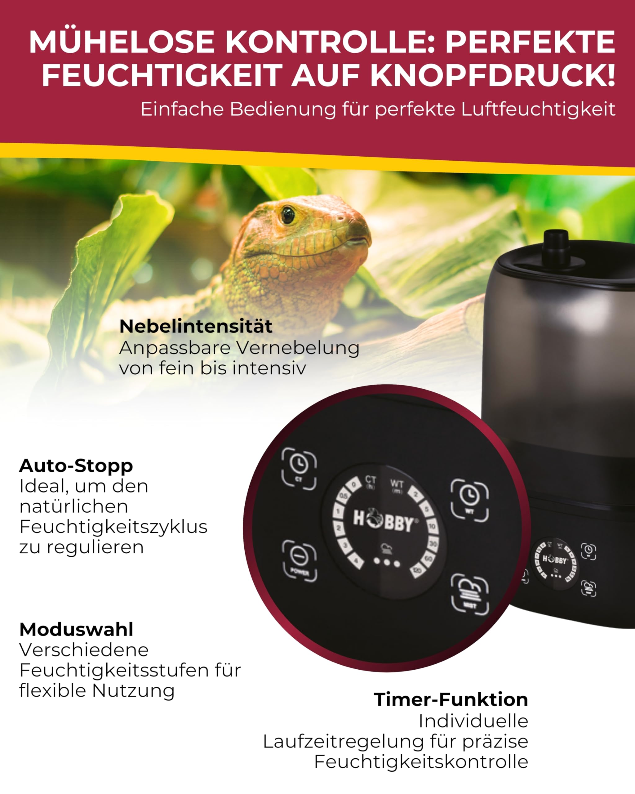 HOBBY Terraristik Hygro System I Digitale Benebelungsanlage für Terrarien I hygienisch & wartungsfreundlich I Terrarium Luftbefeuchter I effizientes Benebelungssystem mit 4L Wassertank