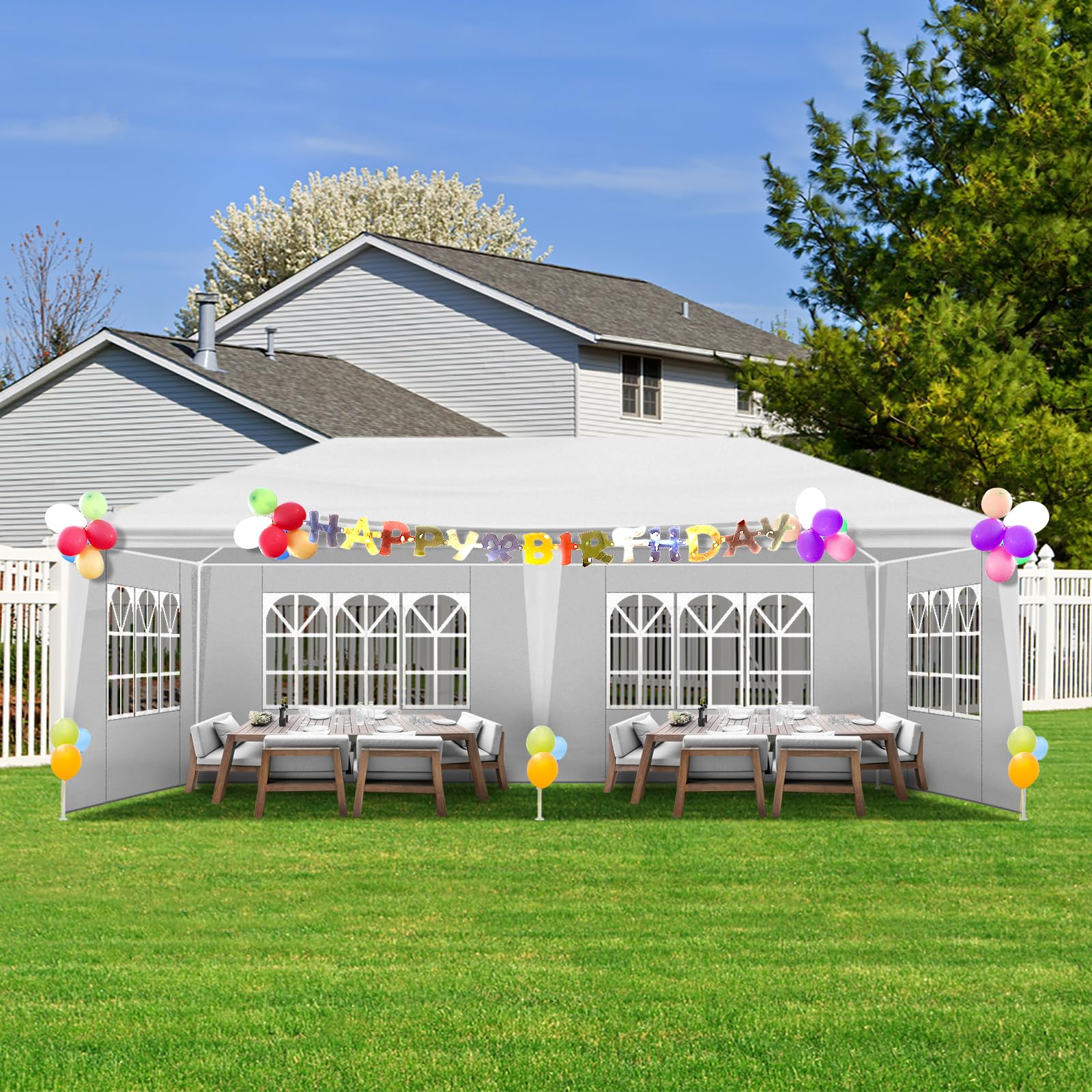 Bonnlo Carpa Plegable de 3x6m, con 6/4 Paredes Laterales, Las pergolas de Jardín para Bodas al Aire Libre, Jardines, Campamentos y Fiestas, Blanco (con 6 Paredes Laterales)