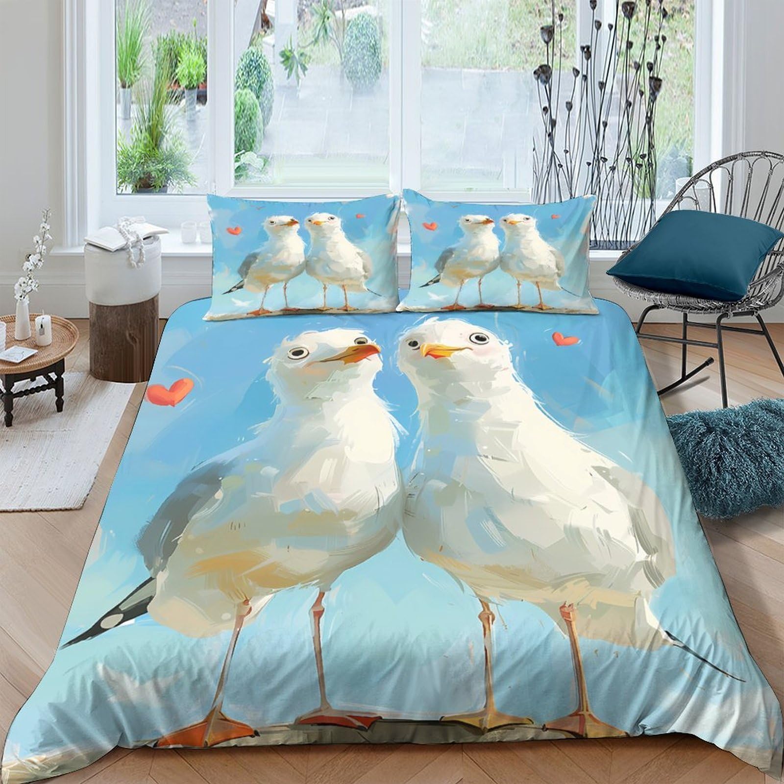 Ctjqhvkz Style-3 3D Printed Seagull Ocean Fitted Sheet Microfiber Soft Breathable Coastal Beach Mattress Cover For Bedroom Guest Room Decor Single（135X200cm）