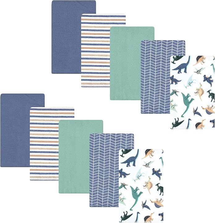 Hudson Baby Unisex Baby Cotton Flannel Burp Cloths 10-Pack, Dino Friends, One Size