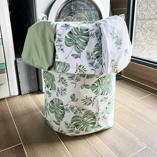 Miniatura 5 de AMROSE Paquete de 2 cestas de lavandería para bebé, 19.6 pulgadas, cesta grande de lona para la ropa sucia para niños y niñas, cesta de