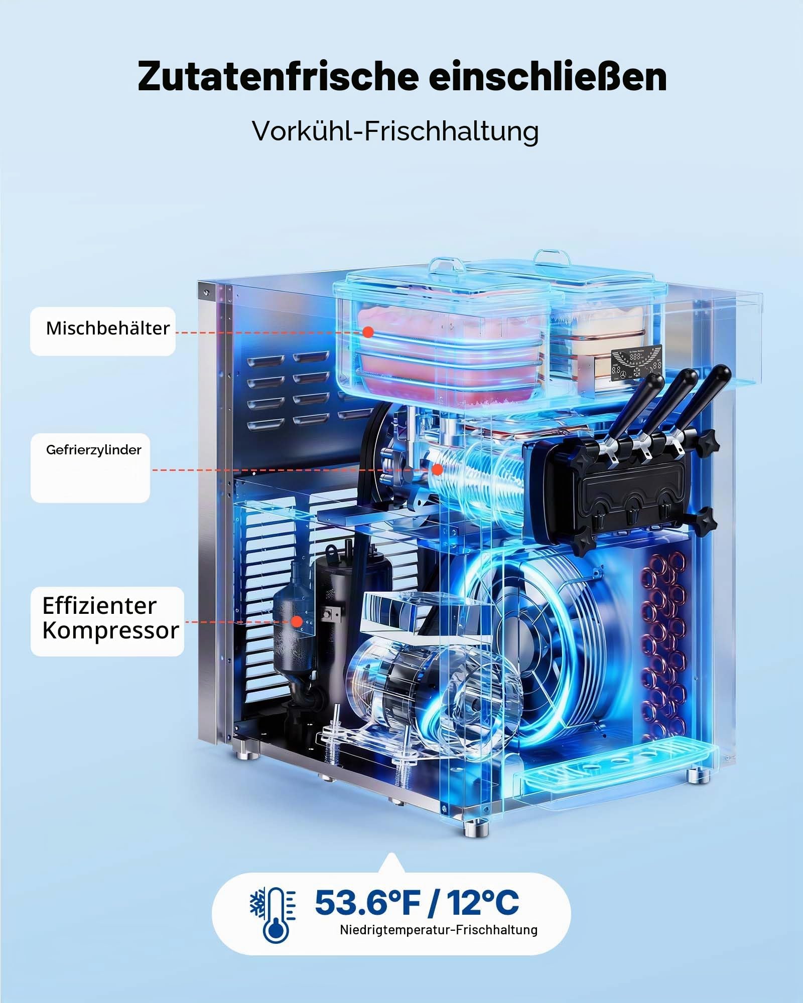 VEVOR Gewerbliche Eismaschine 20-28 L/h Leistung, Softeismaschine 2200 W lmit 2 x Behältern (6 L), Vorkühlung, Selbstreinigung und LED-Display, Tischgerät für Snackbars, Dessertläden und Cafés, Silber